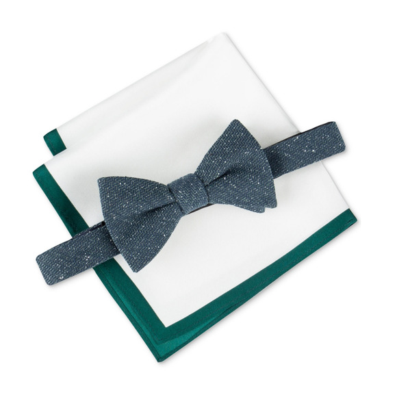 Tommy Hilfiger Men Donegal Textured Bow Tie & Pocket Square Set Hunter Green - Picture 1 of 1
